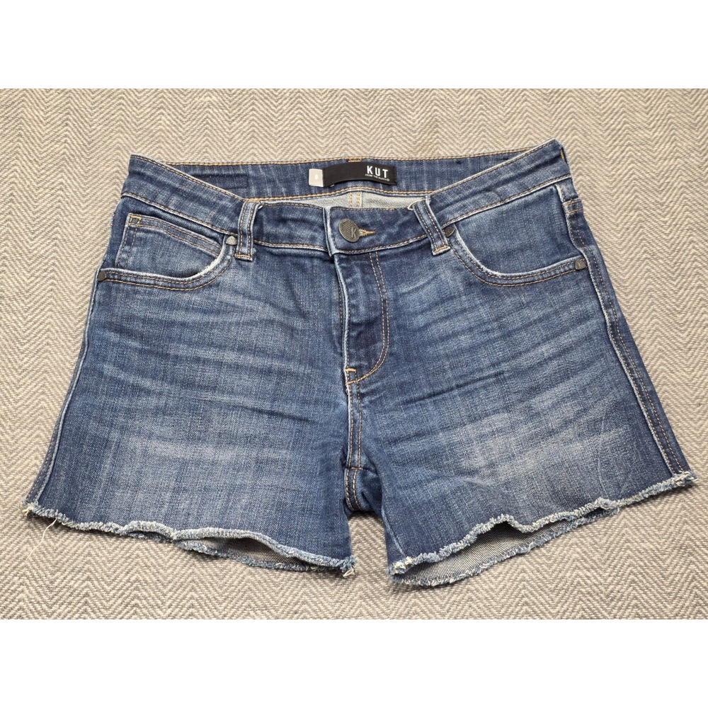 Kut from the Kloth Gidget Fray Jean Shorts Blue Dark Wash Size 0 KS0099MA8U
